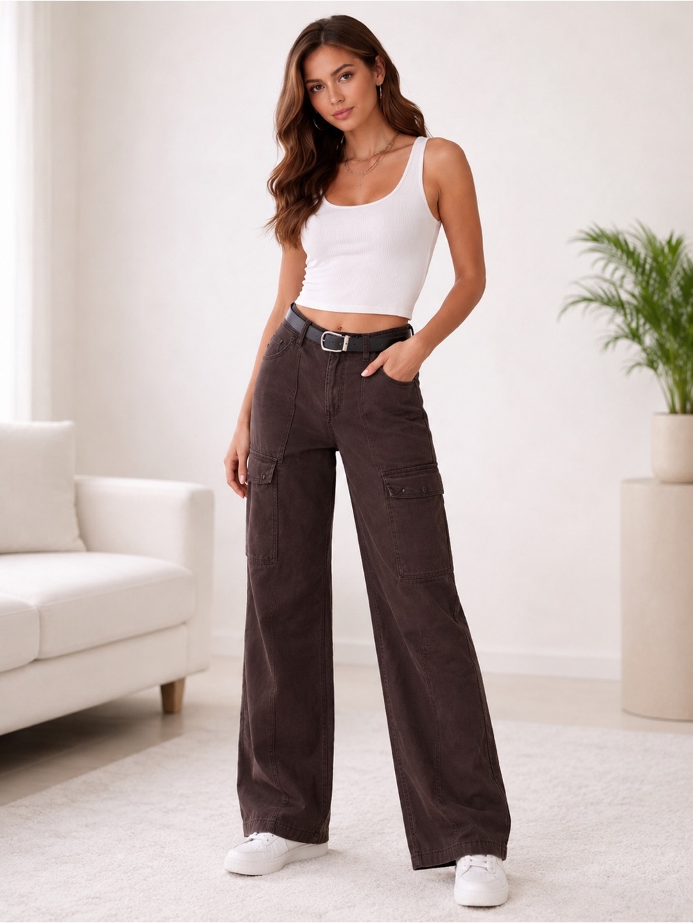 Aeropostale‎ XS Brown Utility Cargo Pants Streetwear Y2K Wide Leg